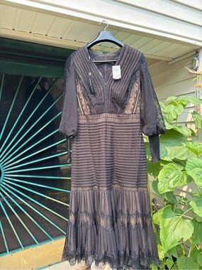 Tadashi Shoji Black Lace-Trim Midi Dress